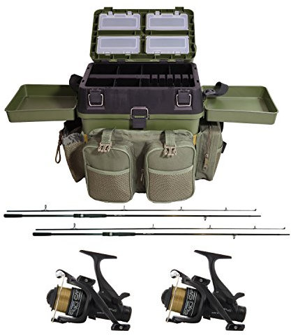 G8DS® Starter-Karpfen-Angel-Set Carp Session Carp fishing Seatbox + 2 Angelrollen + 2 Angelruten