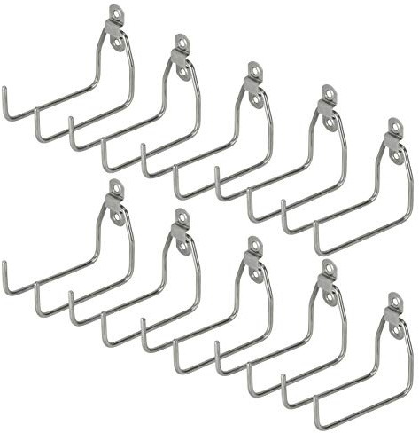 VORMANN Gerätehaken Wandhaken Garagenhaken Haken | Traglast 15 kg | Edelstahl Rostfrei | 10-teiliges Set (120 x 55 mm)