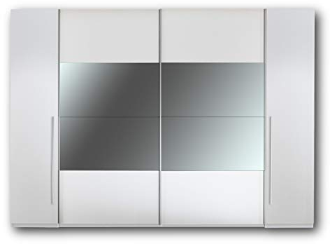 MEGA Eleganter Kleiderschrank mit viel Stauraum - Vielseitiger Schwebetürenschrank in Weiß mit Spiegel - 270 x 226 x 60 cm (B/H/T)
