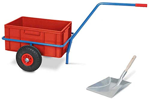 BRB - Carro de mano para material esparcido, con caja de plástico extraíble (600 x 400 x 320 mm, 63 L, incluye pala galvanizada)