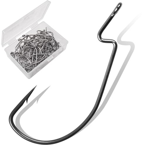 AGOOL Ami da pesca a vite senza fine – 50/150 pezzi 3 x ganci a vite senza fine offset in plastica morbida per spigola, trota 1-5/0