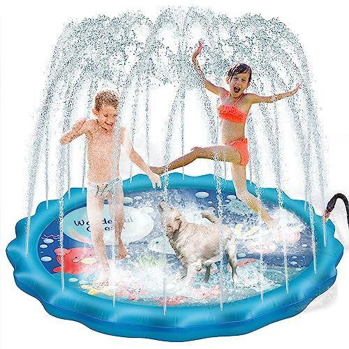 Pellor Splash Pad 170cm,Splash Play Matte Sprinkler Wasser-Spielmatte Anti-Rutsch Spielzeug Sprinkler Play Matte Sommer Outdoor Spielzeug, Garten Wasserspielzeug Kinder Baby Pool Pad Spritzen