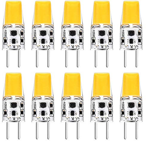 NCC-Licht 10 Stück LED COB Stiftsockellampe 2,5W = 32W GY6,35 klar 12V 200lm warmweiß 2700K