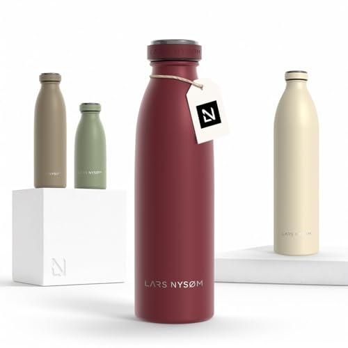 LARS NYSØM Gourde INOX 500ml | 0.5L Bouteille d’eau isolée | Gourde étanche pour Le Sport, la Bicyclette (Berry Red, 500ml)