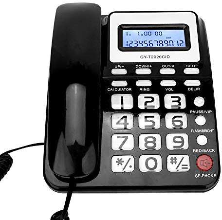 ASHATA Corded Telephone, Wired Telephone with Speaker Voice Recorder and Caller ID Display, Calculater, Big Buttons, Mute Mode, Dual interface, Red/Black/White(black)