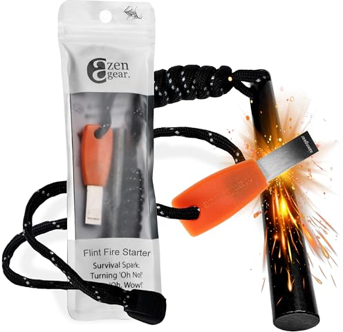 aZengear Camping Flint and Steel Fire Starter, 10x100mm (0.4x4in) Ferro Rod, HSS Striker, Paracord, Waterproof Outdoor Survival Kit
