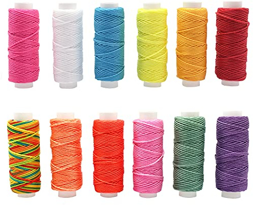 YEQIN Wax Thread 12 Colors Waxed Cords Polyester Leather Sewing Thread Wax Strings for Macrame, Bookbinding, DIY Bracelets, Handcraft or Leather Projects