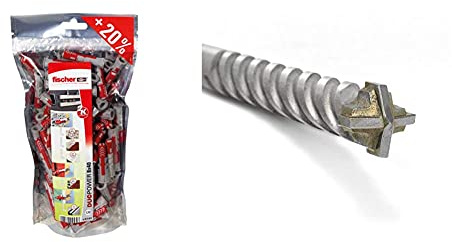 Fischer Big Pack Duopower 8, 535980,120 Pezzi & D-Sdx Punta Trapano 8 Mm Cilindrica A Quattro Taglienti, Per Muro Calcestruzzo E Pietra, Placca Al Carburo Di Tungsteno