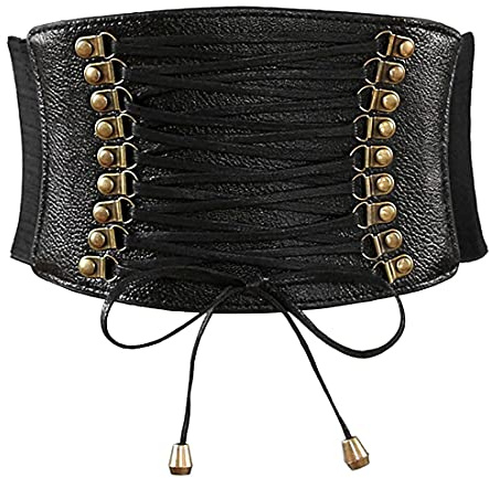 Meschett Damen Hohe Taille Breiter Korsettgürtel PU-Leder Elastischer Schnürgürtel für die tägliche Party