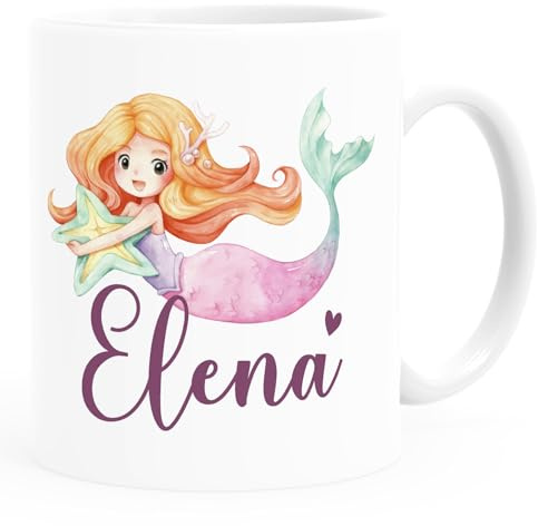 SpecialMe® Kinder-Tasse Kunststoff Meerjungfrau Prinzessin personalisiert mit Name Geschenk Mädchen Weiss Kunstoff-Tasse
