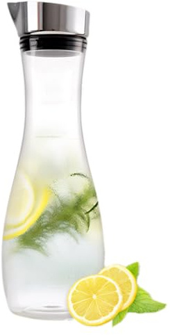 Wasserkaraffe 1,2 L Acryl Transparente Wasserkanne Kunststoff mit Deckel wiederverwendbare Saftkanne für Tee Säfte Milch Kalte oder Heiße Getränke