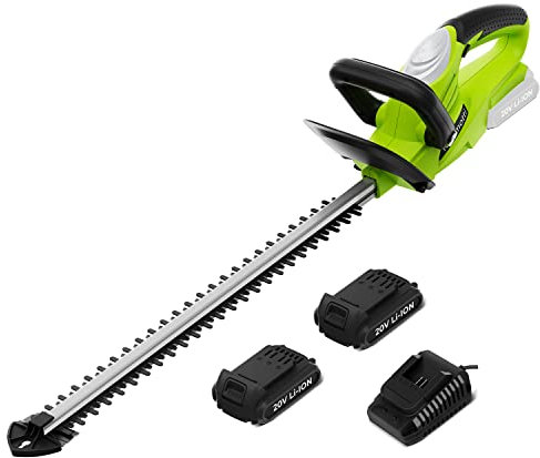 Hedge Trimmer Cordless with 21V 2×3AH Battery, 52CM Dual Action Blades