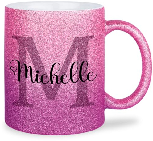 glitzertassen.de® | Namenstasse mit Buchstabe | Personalisiert| Tasse mit Glitzer | Geschenkidee | Keramik | 330 ml | Roséviolett