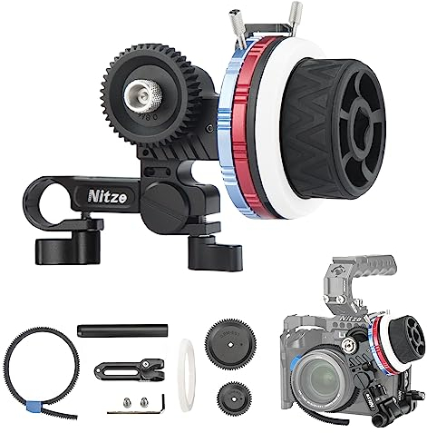 Nitze Mini Follow Focus Kit con 3 Drive Gears, Follow Focus con A/B Stops para DSLR Cámara con Varilla de 15 mm y Abrazadera de Varilla con Riel NATO para Sony A7 A9 FX3 FX30 GH5 S5 Jaula - MF15C