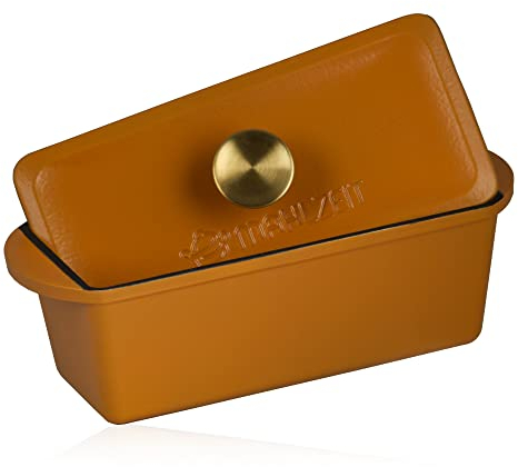 Mahlzeit Teglia in ghisa smaltata con coperchio, 3 litri, colore arancione soleggiato, adatta al forno, a induzione, doppia teglia per anatre grande, casseruola smaltata