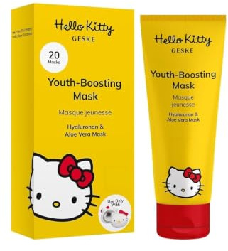 GESKE x Hello Kitty Ansiktsmask, Fukt & Anti-Age, Hyaluronsyra, Aloe Vera | Vegan Formel, Ej Testad På Djur, Fuktgivande Vård, För Kvinnor Och Män, Lugnar Hud, Kompatibel Med Sonic-mask