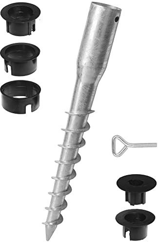Bauster® Bodenhülse Sonnenschirm, Drehhülse Erdspieß mit Bodendübel Einschraubhülse, Adapter 24-60 mm Sonnenschirmhalter Drehstange, Stahl verzinkt, Silber (∅68mm x 550mm)