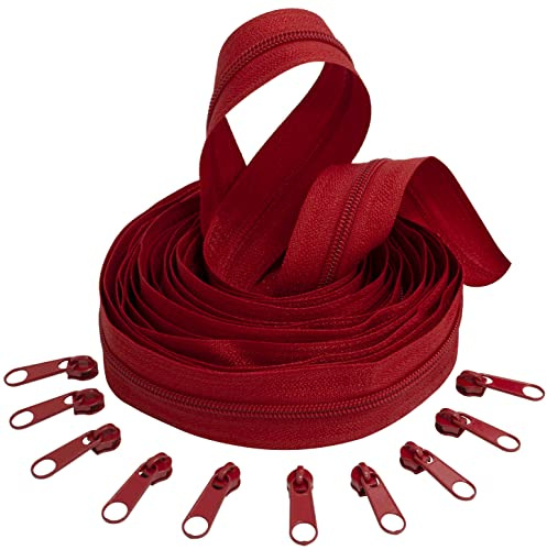 Aerzetix - C62529x5-C62575x10 - Kit di Cerniera Lampo Spirale 5m N°3 Colore: Rosso + 10 cursori N°3 Non bloccabile Colore: Rosso - in Metallo - merceria Cucito