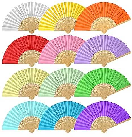 Hand Paper Fans Folding Hand Fan Blank Multicolor Painting Fans for Dancing Wedding Gifts Wall Decoration Party Favors DIY Craft 12 Colour