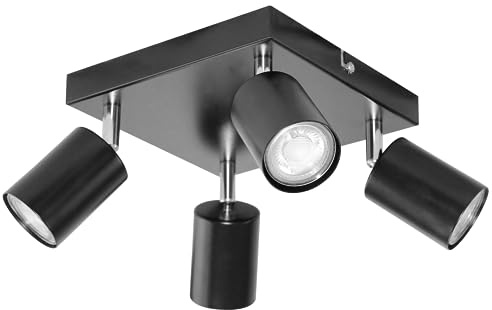 Miratic Foco Techo Luminaria de Pared y Techo GU10 máx. 4x50W, IP20 Lampara Techo Interior para Salón Dormitorios Cocinas Pasillo (bombillo no incluido) (Negro)