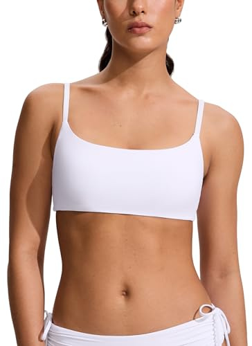 CRZ YOGA Haut de Bikini pour Femme Bretelles Spaghetti réglables Col Rond Rembourré Blanc 46