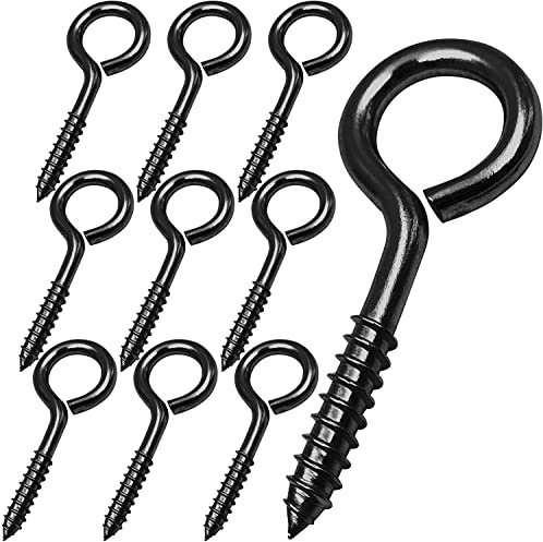 FFWHKON 10PCS 2.5 Inch Stainless Steel Eye Bolts, Black Eye Hooks for Wood | Anti-Rust Self Tapping Eyelet Screws for Securing Cables Wires, Sturdy Hanging Hooks for Indoor & Outdoor Use