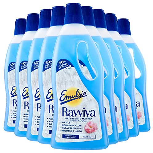 Emulsio Revive Mármol Limpiador de suelos para cerámica, granito pizarra, resina de gres, piedras naturales, fórmula de pH neutro de acción protectora, aroma de flores rosas de larga duración, 9