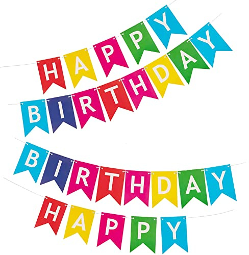 2 Stück Happy Birthday Girlande Banner Happy Birthday Spruchband Geburtstag Banner Bunt Papiergirlande für Geburtstagsfeier Dekoration
