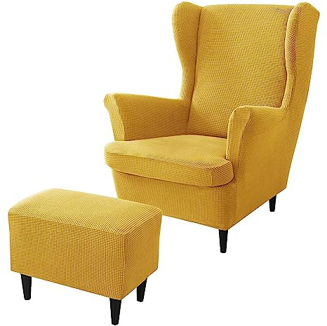 LVTFCO Vingstolsöverdrag, Wingback stolsöverdrag och ottomanska pallöverdrag Sofföverdrag med elastiskt band Tvättbart fåtöljsskydd för vardagsrummet,7