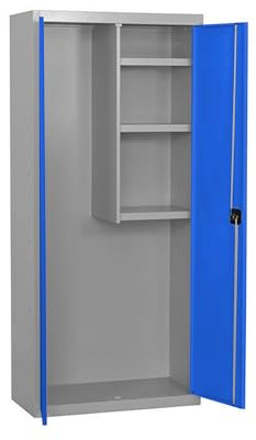 Simon Rack Armario Escobero Metálico con Llave para Garaje, 3 Estantes, 2 Puertas, 1800x800x400 mm, Gris/Azul - Simonlocker