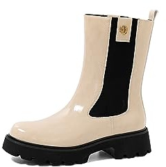 QUEEN HELENA Chelsea stövlar glänsande ankelboots dam X29-55, Beige, 36 EU