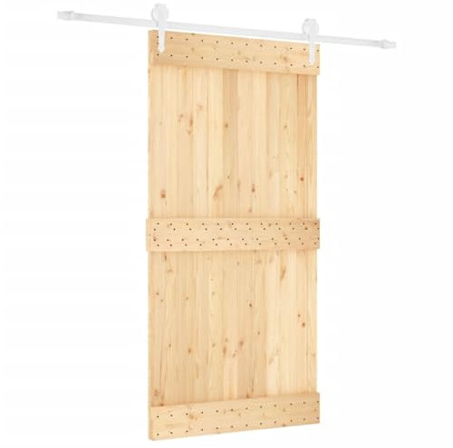 vidaXL Puerta corredera con herrajes Madera Maciza de Pino 100x210 cm, Puerta Interior, Puerta corredera Interior, Puerta corredera de establo