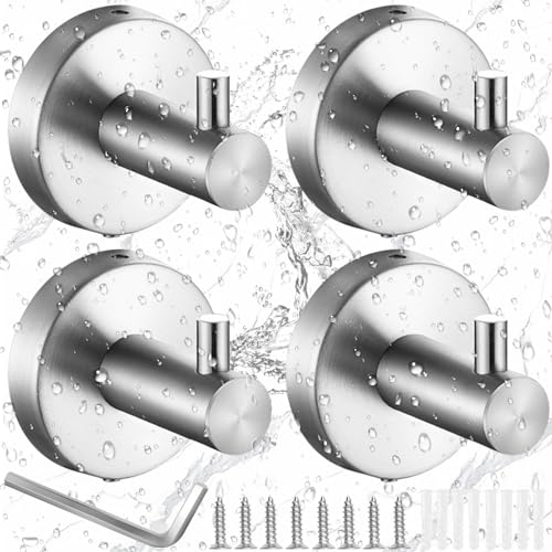 Benaton 4 Stück Edelstahl Wandhaken Extra Stark, Gebürstet Silber Handtuchhaken Bad, Zum Bohren, Tragfähigkeit 50KG