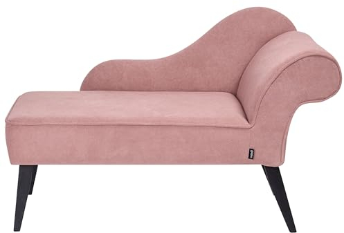 Beliani Chaislongue Stoffbezug rosa rechts mit Lehne Schwarze Holzbeine Retro Biarritz