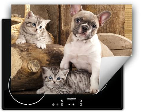 DarHaus Herdabdeckplatte Einteilig Küche Herdabdeckung Ceranfeld Herdabdeckplatten Anti Rutsch Matte Aufrollbar 70x52 cm, Katzen und Hunde