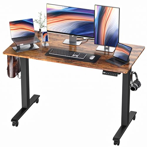 BEXEVUE Height Adjustable Electric Standing Desk - 120x60 cm Stand Up Table Desk Thick Splice Board, Smart Control Panel 3 Memory Heights, Anti-Collision System, Sit Stand Desk for Home Office