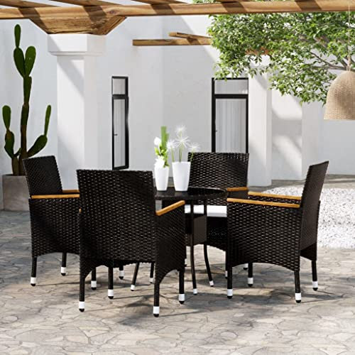 HETFTJN 5-TLG. Garten-Essgruppe, Gartensessel Balkonstühle Lounge Tisch Gartenmöbel Set Geeignet für Garten Balkon Außen Wenig Platz Poly Rattan Schwarz