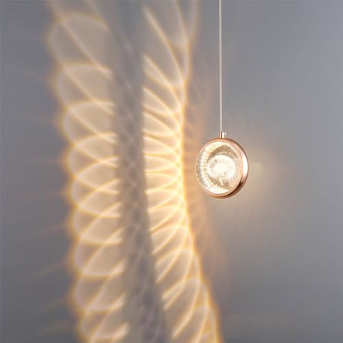 KRUIHAN Pendelleuchte LED 3D Kristall Lampe Kugel Dreifarbiger Innen-Hängelampe für Wohnbereich,Schlafzimmer Licht,Nachttischlampe,Küche Lampe,1 Licht-Löwenzahn