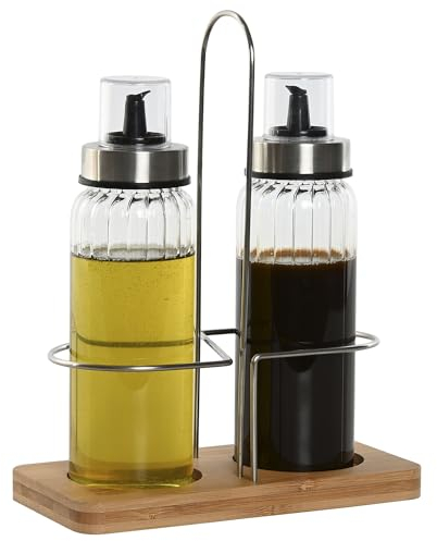 MGE - Set di Oliera e Acetiera in Vetro con Supporto - Contenitore Antigoccia per Condimenti - Dosatore per Olio e Aceto - Set di Dispenser per Aceto e Olio - Dispenser Olio da Cucina - 300 mL