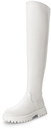 DREAM PAIRS Donna Stivali Alti Classici Donna Stivali sopra Il Ginocchio con Cerniera Laterale,Size 41,Bianco-Pu,SDOB2408W