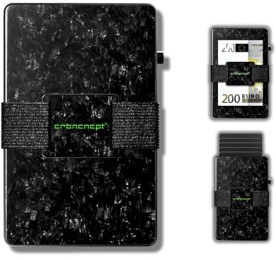 CRBNCNCPT® Forged Carbon Kartenetui mit RFID Schutz für Herren | Pop Up Geldbeutel für Kreditkarten | Smart Kreditkartenetui mit Band für Geldscheine | Hochwertiger Aluminium Rahmen in Schwarz