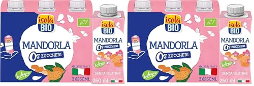 Isola Bio Mandorla On-The-Go Bevanda Vegetale Biologica Multipack, Pratica e Facile da Bere, 100% Ingredienti Naturali, Senza Zuccheri, per Vegani e Vegetariani, Formato 3x250ml (Confezione da 2)