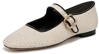 Sam Edelman Women's Michaela Mary Jane Flat, Linen Raffia, 8