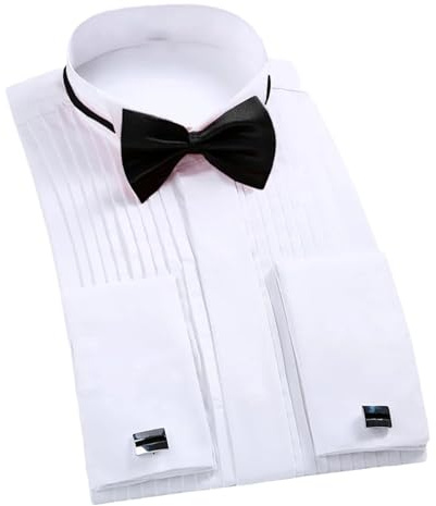 Ownwfeat Camisa de vestir para hombre con cuello alado Camisa de vestir con punta alada Trajes formales de esmoquin con parte superior para novio de boda en blanco