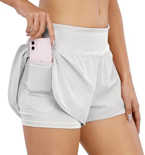 COTOP Löparshorts för kvinnor med ficka, lätta cykelshorts med foder, atletiska gym, sommar, sportshorts, Vitt, XL