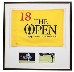 Flag Display Frame, with two photographs | Empty Golf Flag Frame | (Black - Gold Trim)