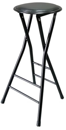 Sgabello da bar pieghevole portatile, 70 cm, alto imbottito, rotondo, senza schienale, capacità 120 kg, sedia pieghevole leggera nera per casa, giardino, pub, uso esterno