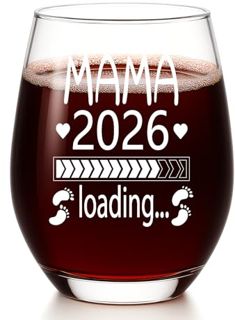 Diztoud Mama Weinglas mit Spruch Mama 2026 Loading, Werdende Mutter Geschenk, Geschenke für Schwangere, Geschenke für Werdende Mütter, Mutter, Eltern, Schwangerschaft Verkünden, 550ml Weingläser