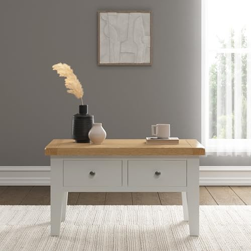 Seconique Windsor Fully Assembed 2 Drawer Coffee Table in Ivory/Oak