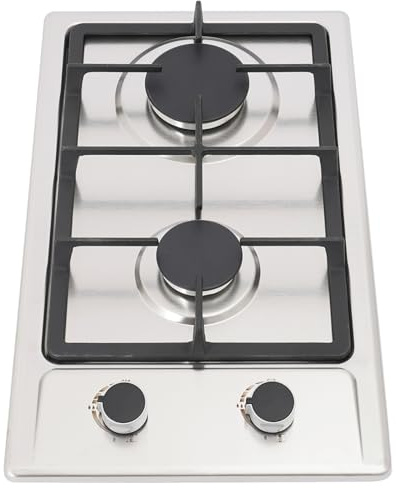 Gaskochfeld 2 flammig, 3KW+1,75KW Edelstahl Gasherd, Impuls Zündungsmethode Campingkocher, 2-flammig, Flüssigga oder Erdgas, Einbau Gaskochfeld für Camping, Picknick und Wandern, 51x31x10cm